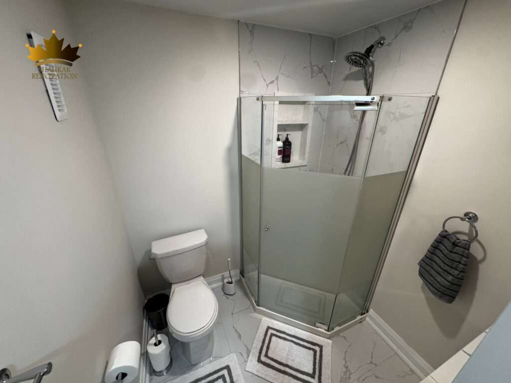 bathroom with white and brown theme